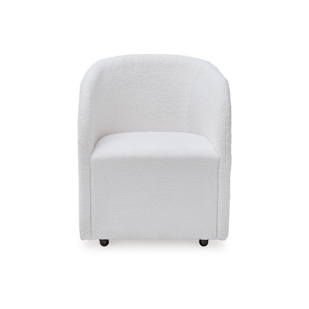 Robeck Dining Armchair Set of 2 with Wheels, Ivory Boucle Polyester
