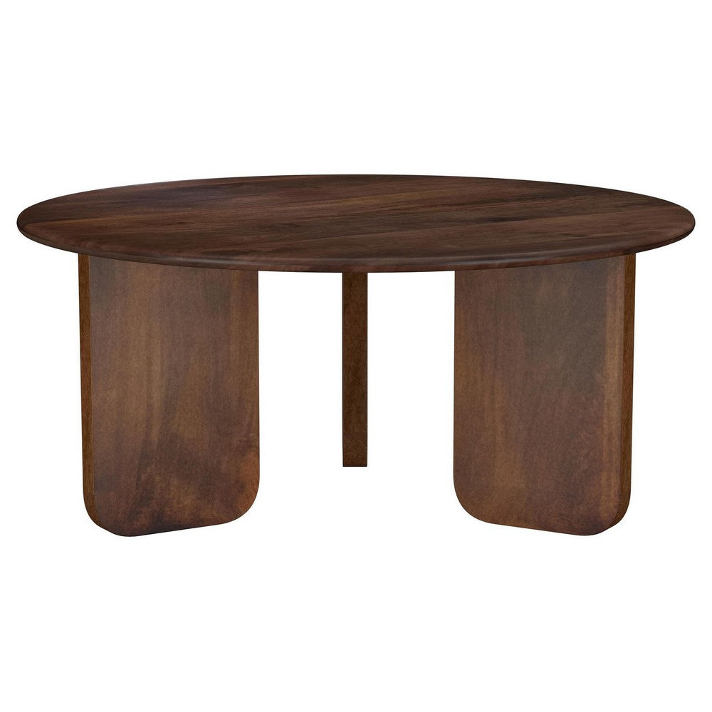Novo Coffee Table, 36 Inch, Rustic Three Panel Legs, Brown Mango Wood