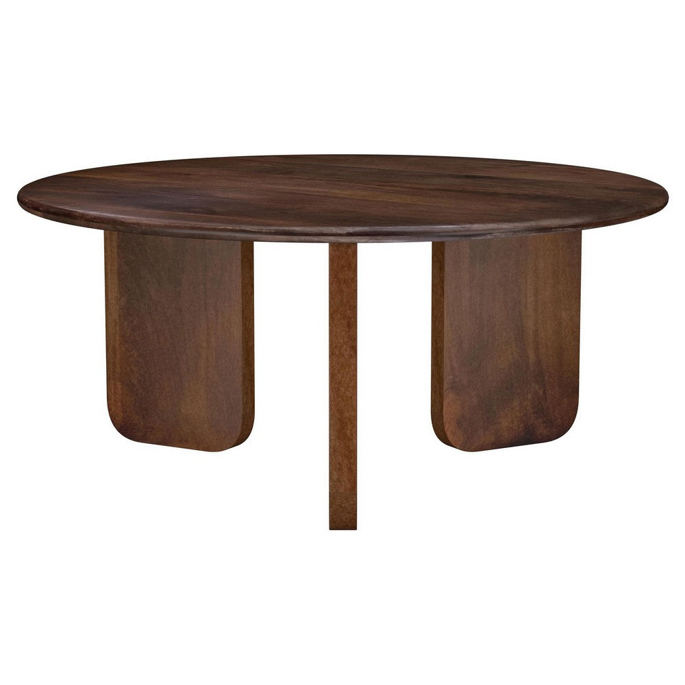 Novo Coffee Table, 36 Inch, Rustic Three Panel Legs, Brown Mango Wood