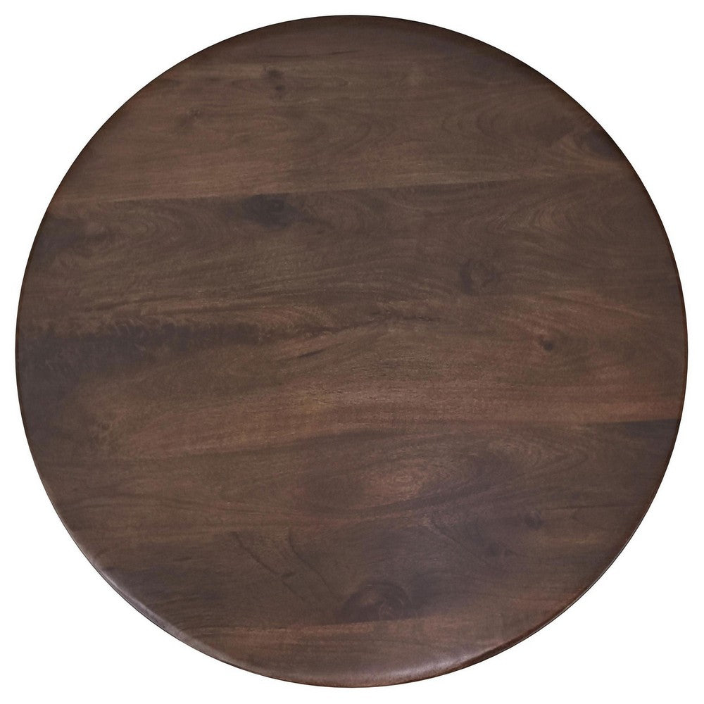 Novo Coffee Table, 36 Inch, Rustic Three Panel Legs, Brown Mango Wood