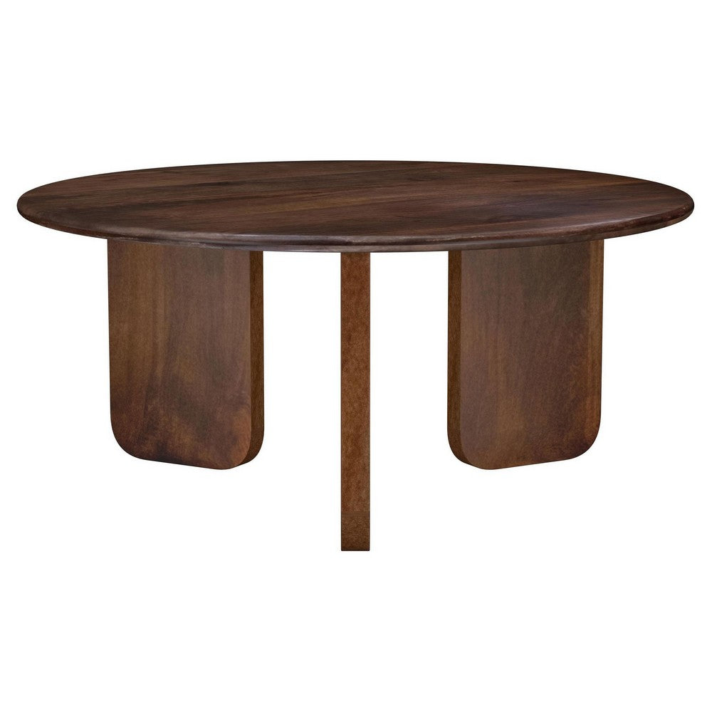 Novo Coffee Table, 36 Inch, Rustic Three Panel Legs, Brown Mango Wood
