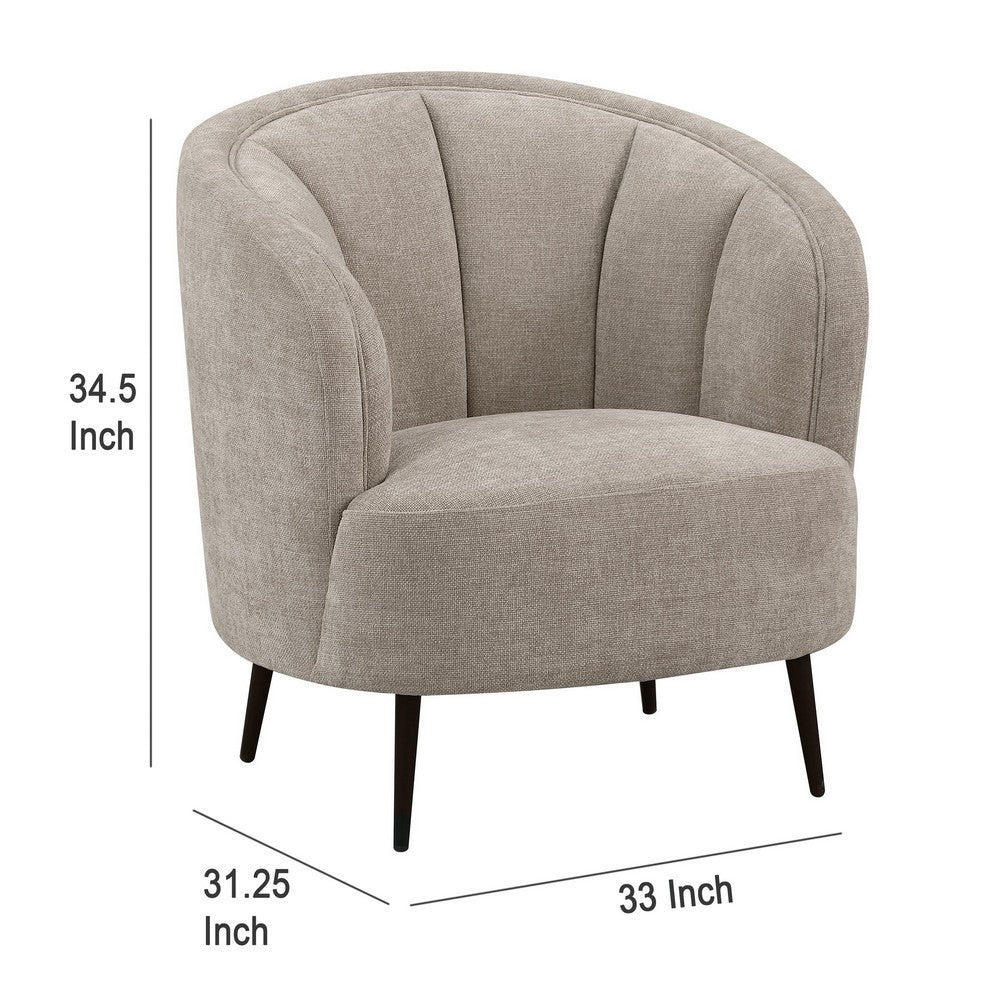 Zui Curved Accent Armchair, 33 Inch, Beige, Modern Sleek Tapered Metal Legs