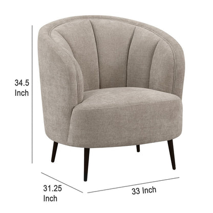 Zui Curved Accent Armchair, 33 Inch, Beige, Modern Sleek Tapered Metal Legs