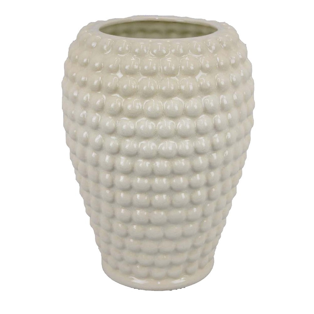 Rozie Round Vase with Bubble Texture Design, White Ceramic 15 Inch