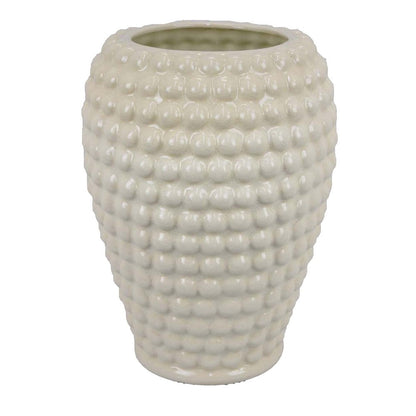 Rozie Round Vase with Bubble Texture Design, White Ceramic 15 Inch