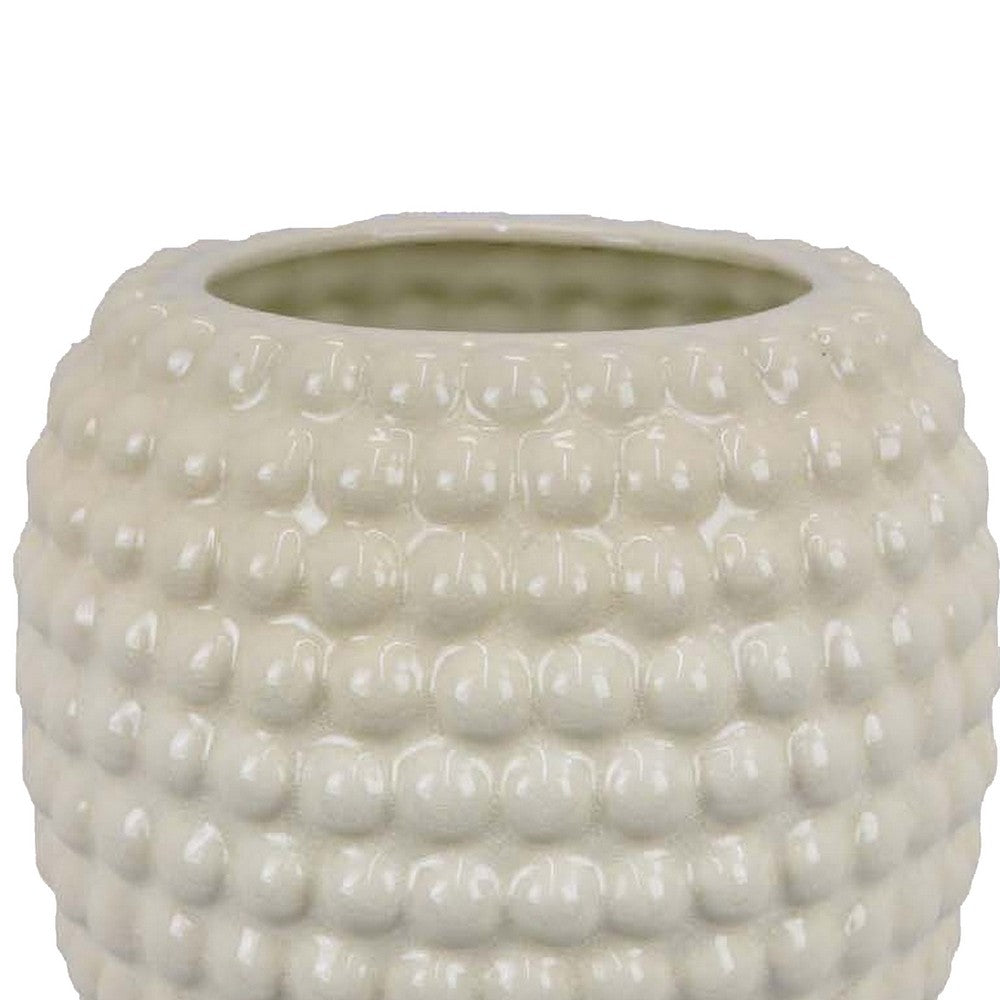 Rozie Round Vase with Bubble Texture Design, White Ceramic 15 Inch