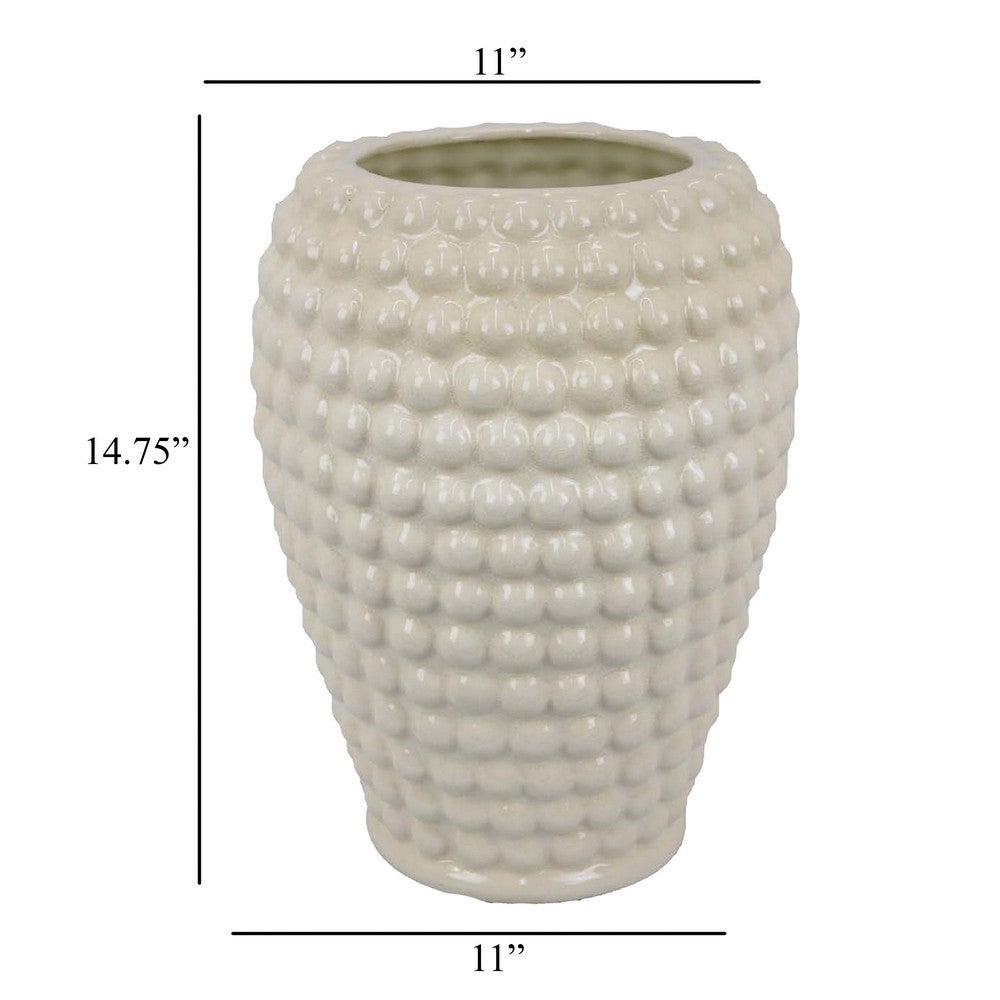 Rozie Round Vase with Bubble Texture Design, White Ceramic 15 Inch