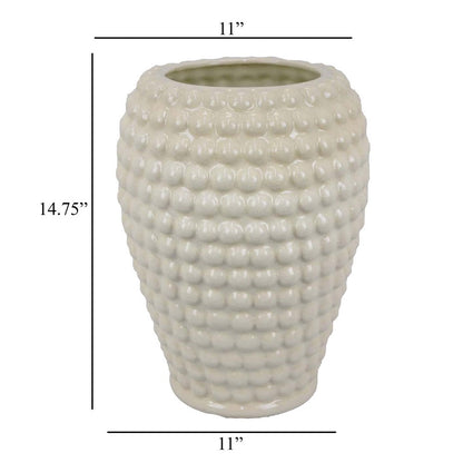Rozie Round Vase with Bubble Texture Design, White Ceramic 15 Inch