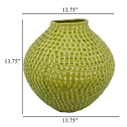 Evans Accent Vase, Embossed Textured Surface, Green Ceramic 14 Inch