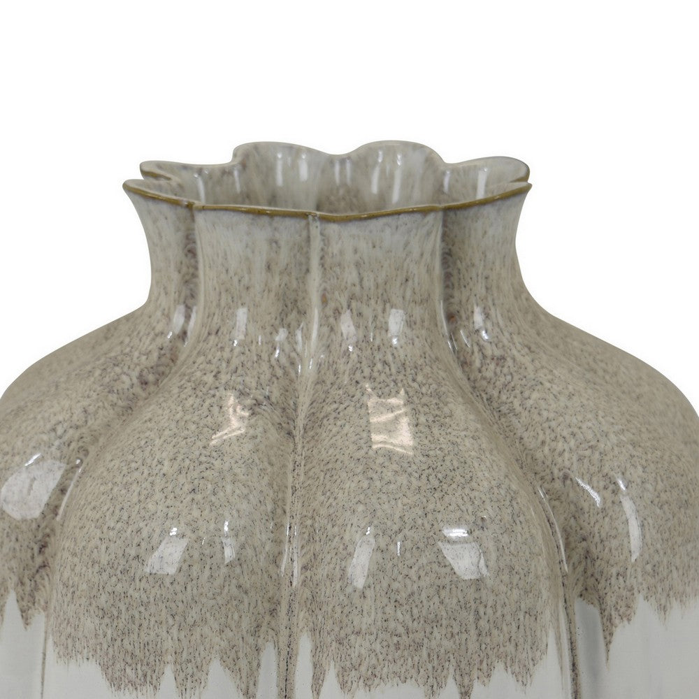 Roxy Rounded Vase with Scalloped Rim, Multi Colored Ceramic 11 Inch