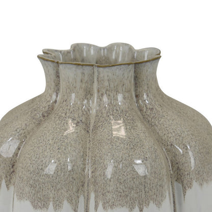 Roxy Rounded Vase with Scalloped Rim, Multi Colored Ceramic 11 Inch