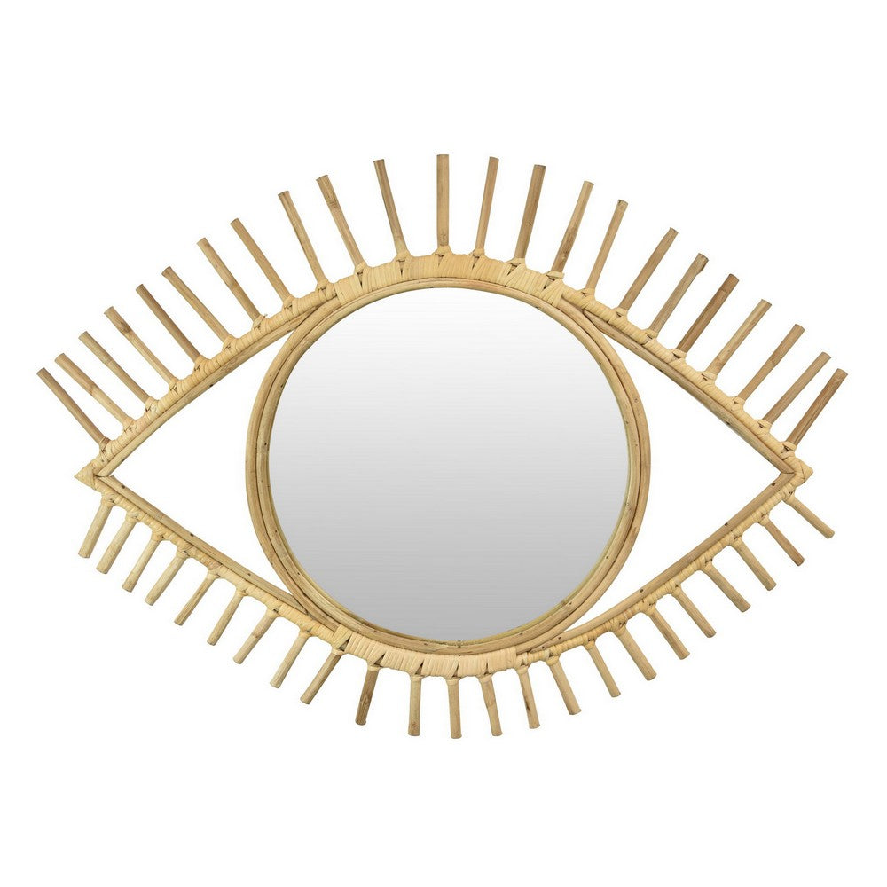 Eric Round Mirror Wall Decor, Eye Shaped Brown Natural Fiber 34 Inch