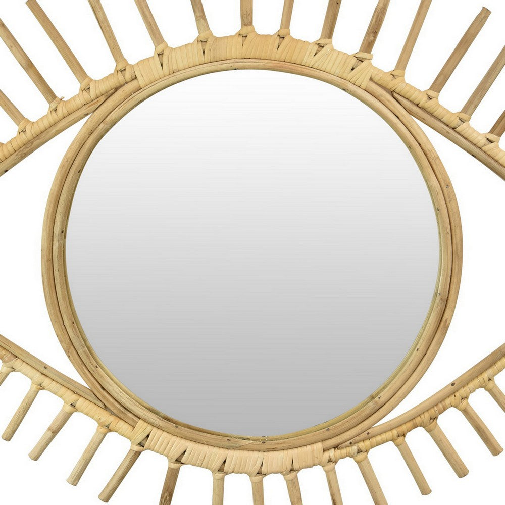 Eric Round Mirror Wall Decor, Eye Shaped Brown Natural Fiber 34 Inch