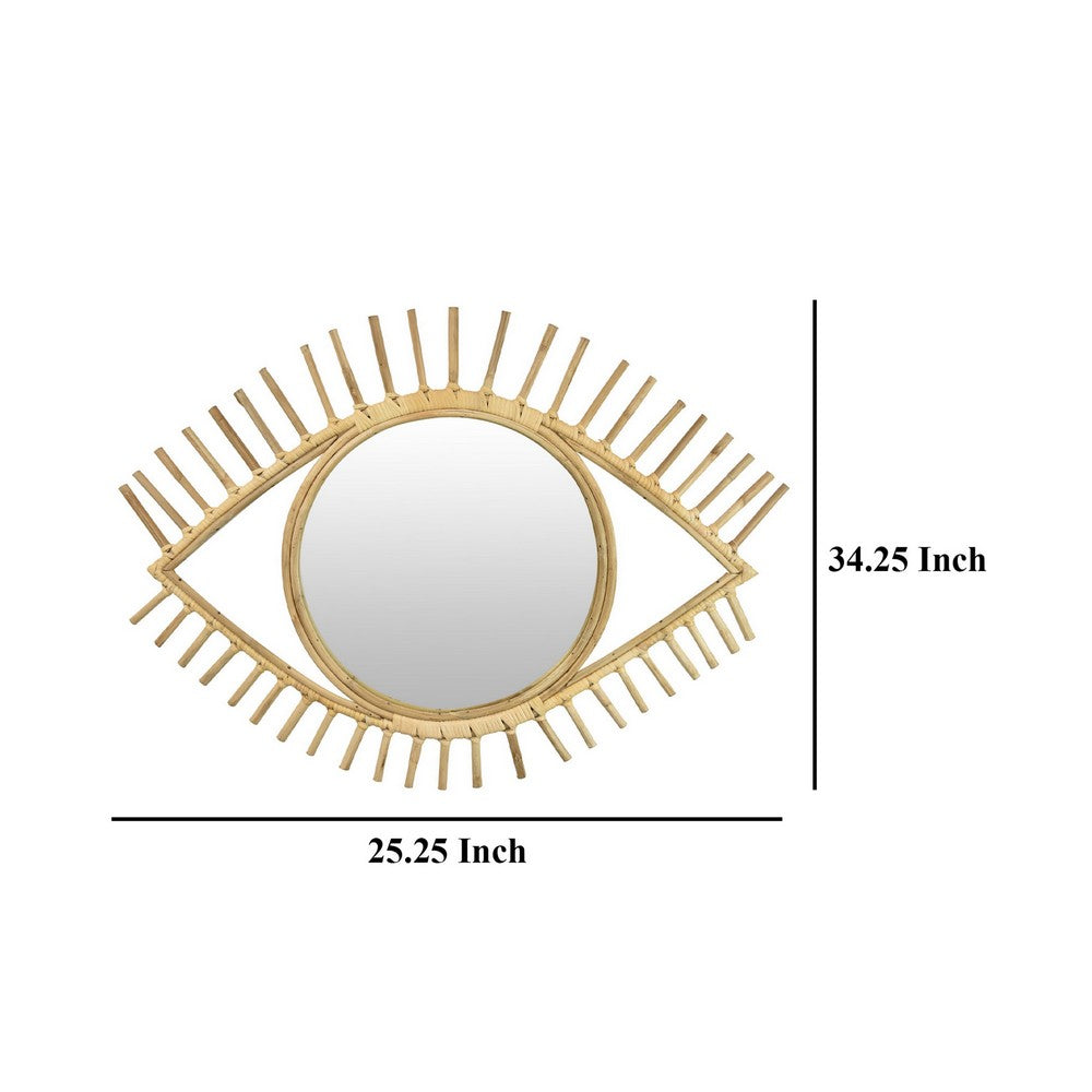 Eric Round Mirror Wall Decor, Eye Shaped Brown Natural Fiber 34 Inch