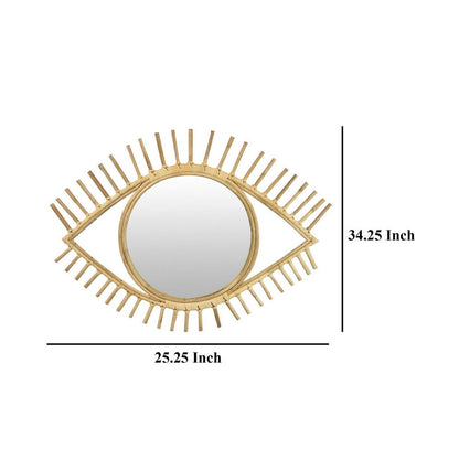 Eric Round Mirror Wall Decor, Eye Shaped Brown Natural Fiber 34 Inch