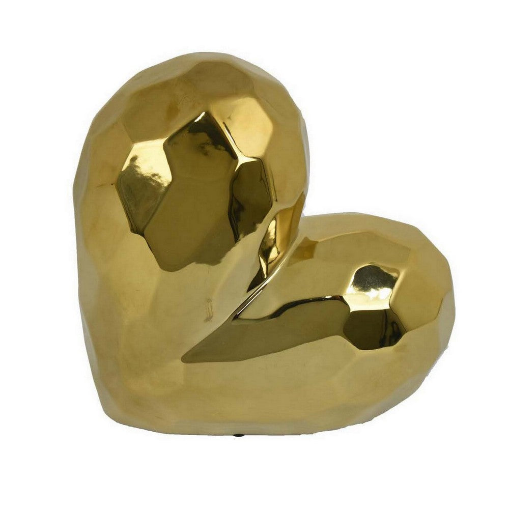 Dina Gold Heart Tabletop Decor, Golden Ceramic 12 Inch