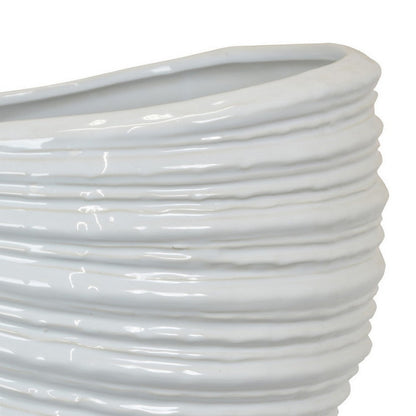 Avery Round Modern Vase, Spiral Turned Design, White Ceramic 17 Inch