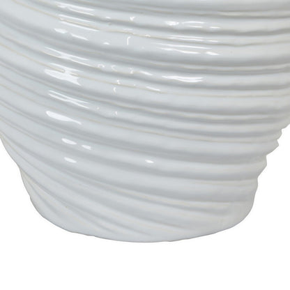 Avery Round Modern Vase, Spiral Turned Design, White Ceramic 17 Inch