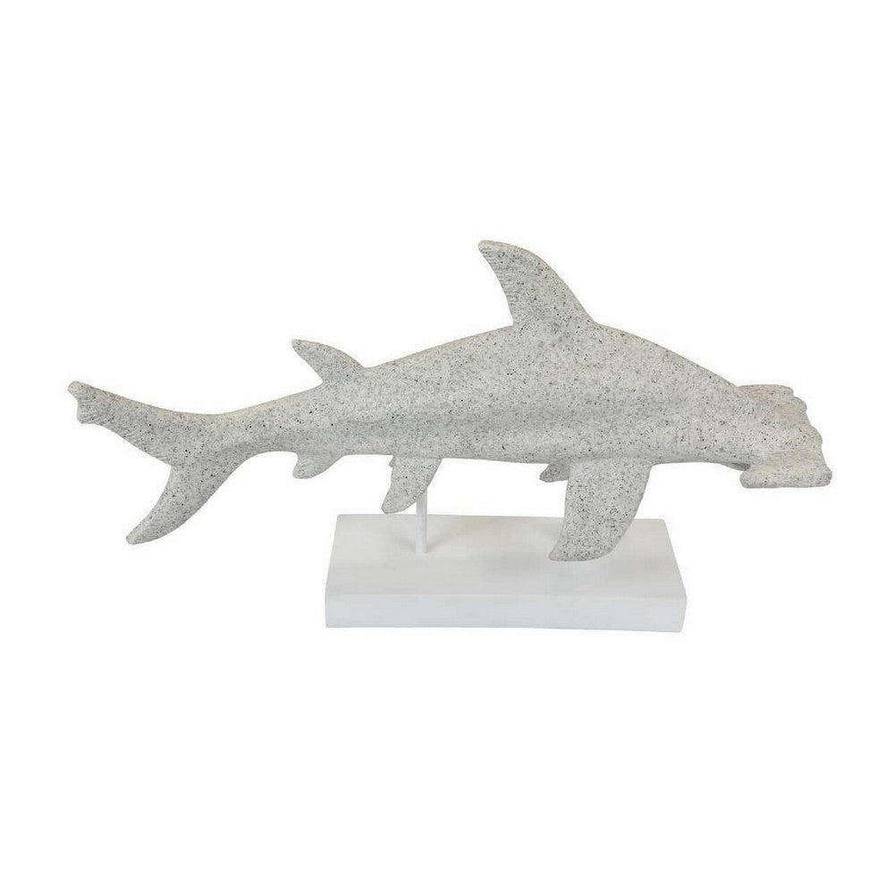 Shim Tabletop Decor, Shark Inspired Design Texture White Resin 21 Inch