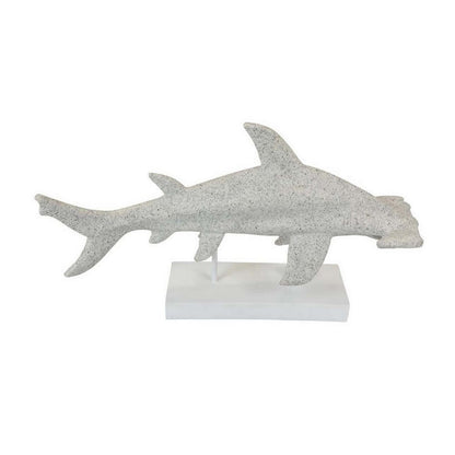 Shim Tabletop Decor, Shark Inspired Design Texture White Resin 21 Inch