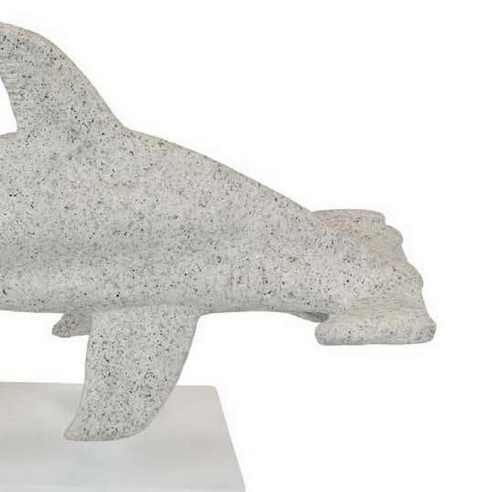 Shim Tabletop Decor, Shark Inspired Design Texture White Resin 21 Inch