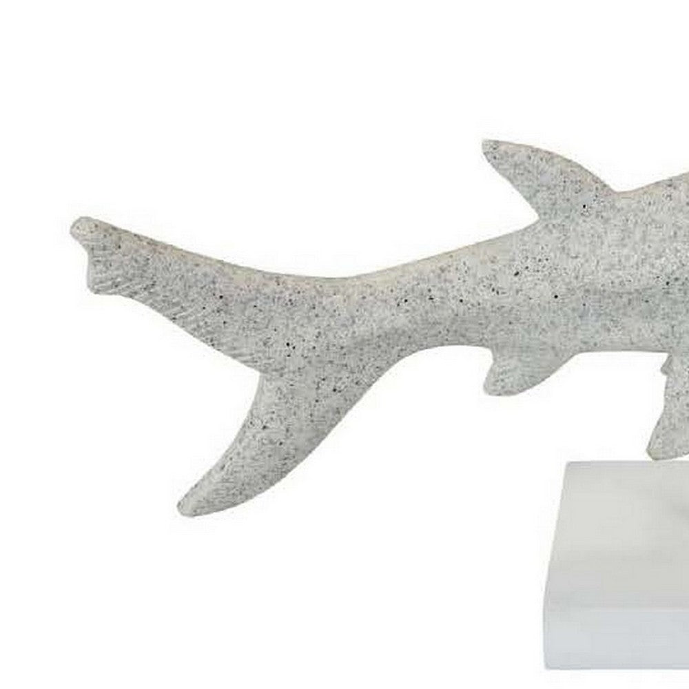 Shim Tabletop Decor, Shark Inspired Design Texture White Resin 21 Inch