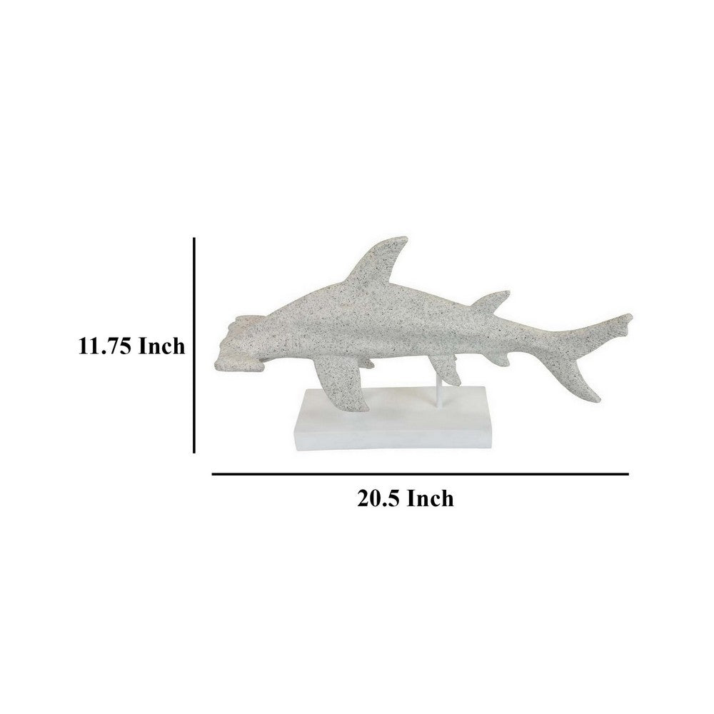Shim Tabletop Decor, Shark Inspired Design Texture White Resin 21 Inch