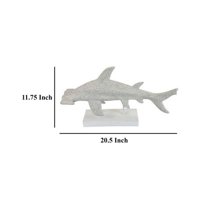 Shim Tabletop Decor, Shark Inspired Design Texture White Resin 21 Inch