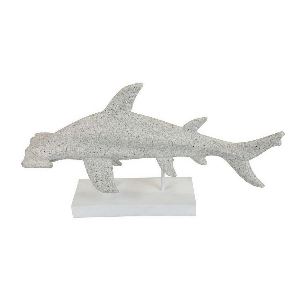 Shim Tabletop Decor, Shark Inspired Design Texture White Resin 21 Inch