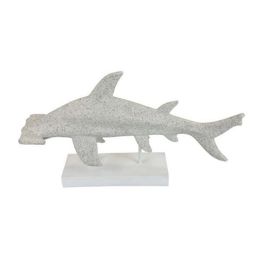 Shim Tabletop Decor, Shark Inspired Design Texture White Resin 21 Inch