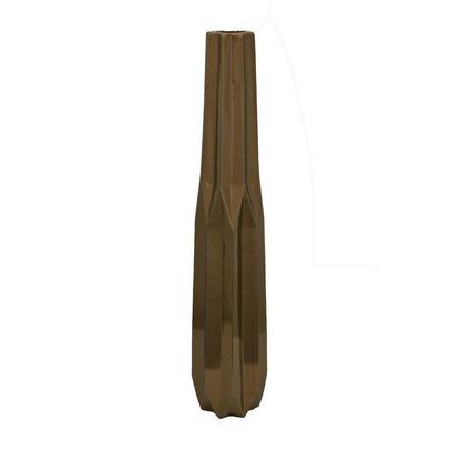 Tasha 32 Inch Vase with Geometric Design, Slim Profile Shiny Ceramic, Deep Bronze