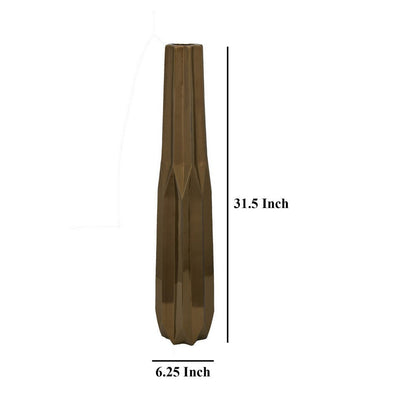 Tasha 32 Inch Vase with Geometric Design, Slim Profile Shiny Ceramic, Deep Bronze