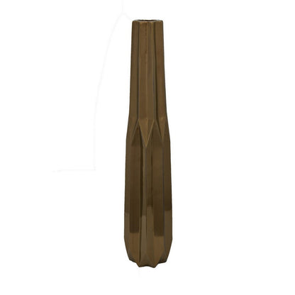 Tasha 32 Inch Vase with Geometric Design, Slim Profile Shiny Ceramic, Deep Bronze