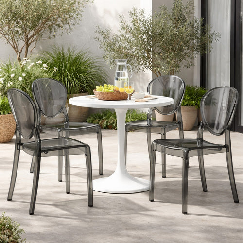 Womu Outdoor Side Chair Set of 4, White Finish, Open Slatted Backrest