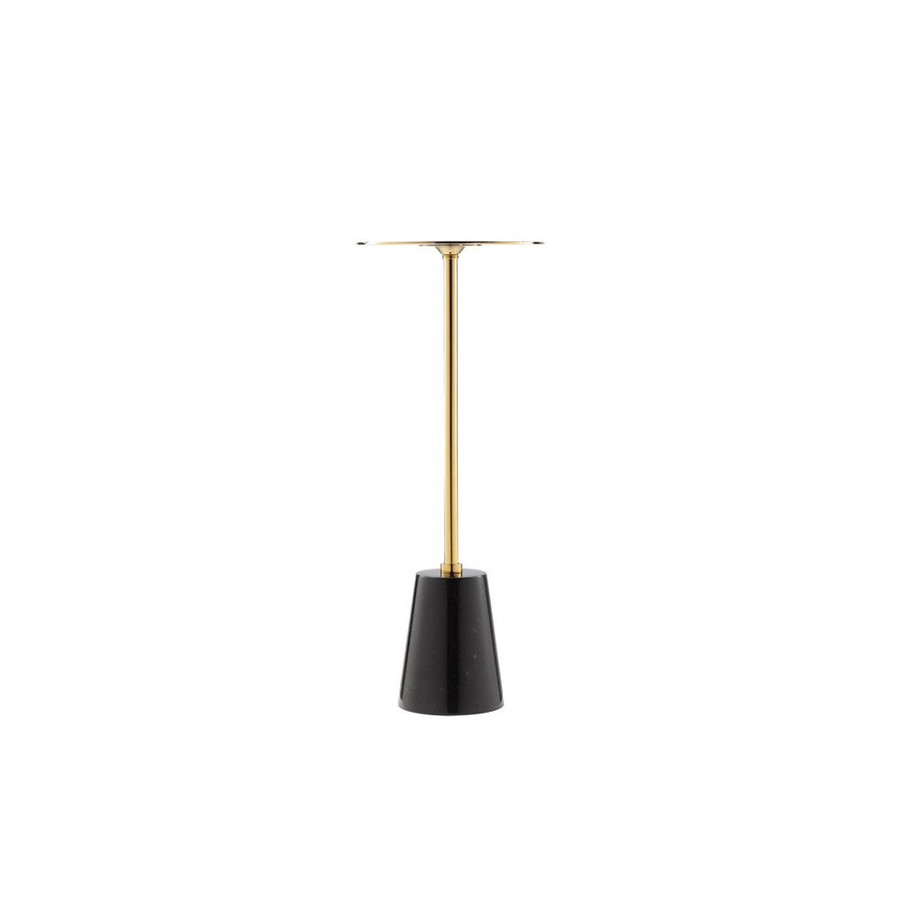 Sen Side End Drink Table, Gold Metal Round Top w Black Marble Base