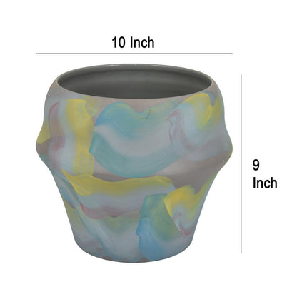 Accent Flower Vase, Brushstroke Pattern Blue Yellow Ceramic, 10 Inch