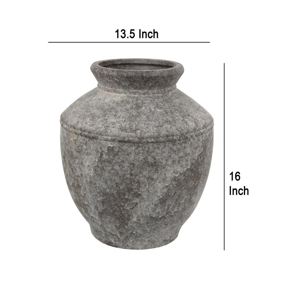 Accent Vase, Antique Brown Gray Ceramic, Modern Pot Shape, 16 Inch