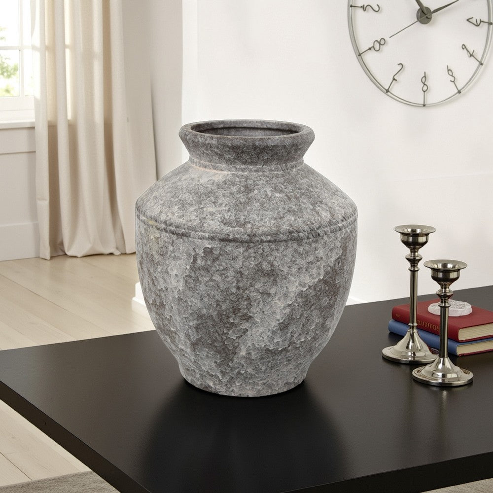 Accent Vase, Antique Brown Gray Ceramic, Modern Pot Shape, 16 Inch