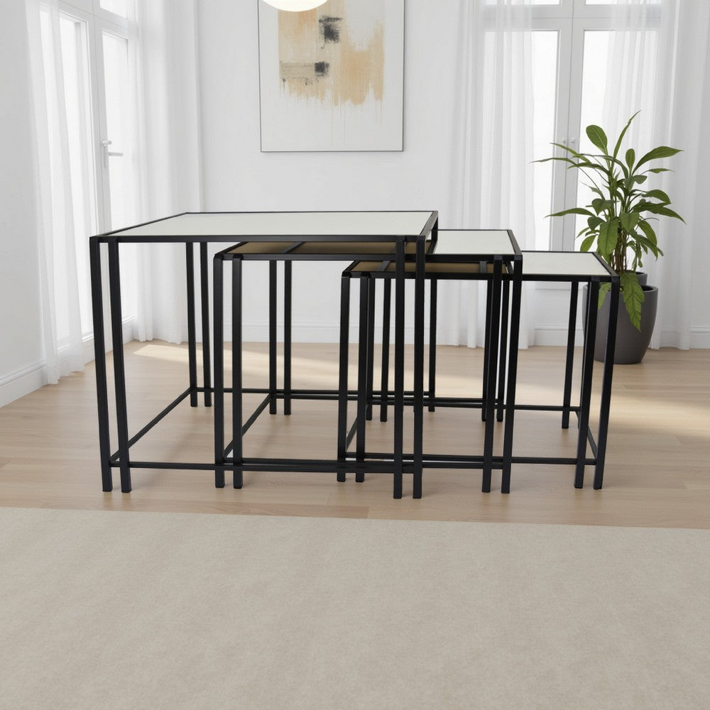 Buckley Nesting Plant Stand Table Set of 2, Black Metal, Mirrored Top