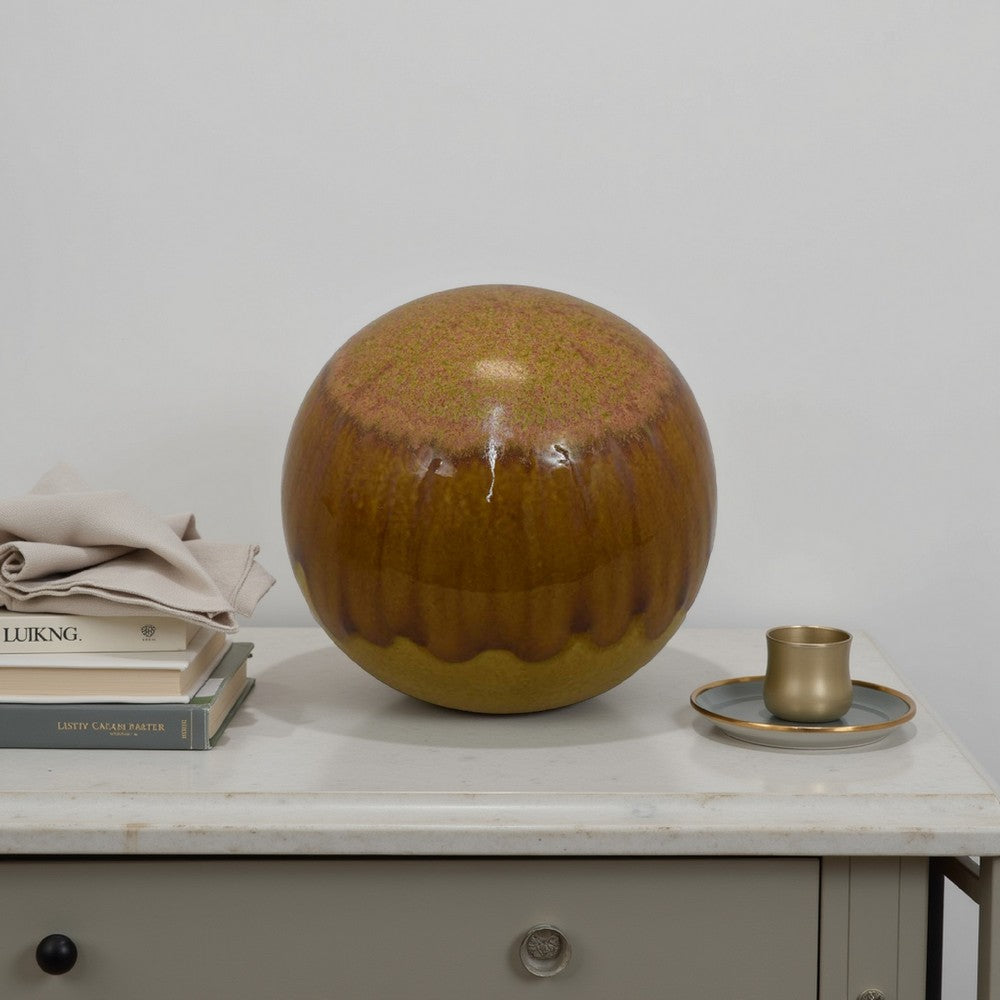 Mary Tabletop Accent Decor, Modern Round Orb, 10 Inch Brown Ceramic
