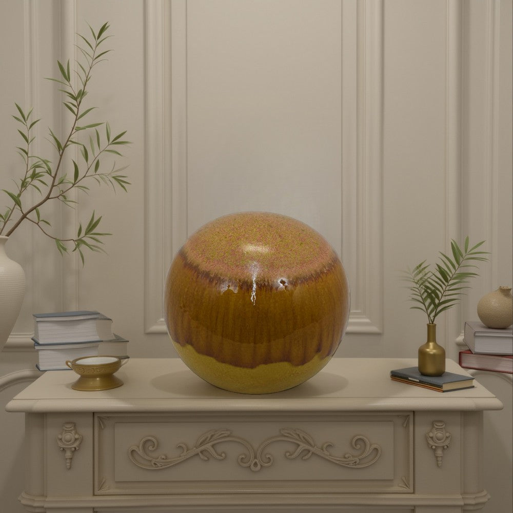 Mary Tabletop Accent Decor, Modern Round Ball, 12 Inch Brown Ceramic