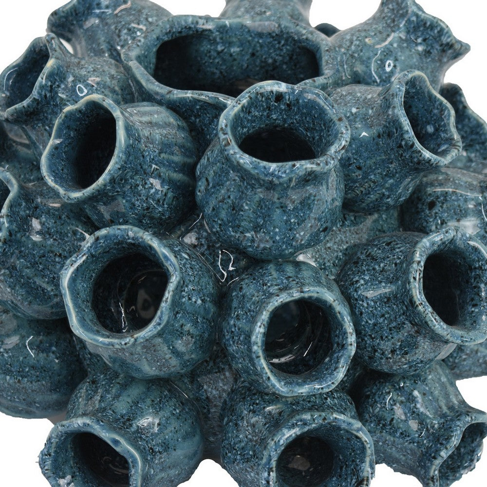 Coral Accent Vase, Dark Blue Ceramic Finish, Coastal Design, 11 Inch