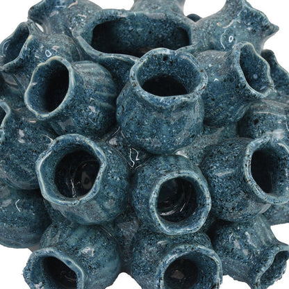 Coral Accent Vase, Dark Blue Ceramic Finish, Coastal Design, 11 Inch