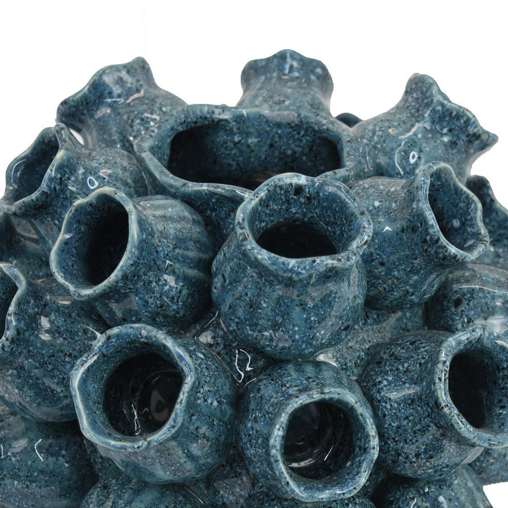 Coral Accent Vase, Dark Blue Ceramic Finish, Coastal Design, 11 Inch
