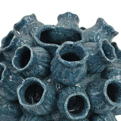 Coral Accent Vase, Dark Blue Ceramic Finish, Coastal Design, 11 Inch