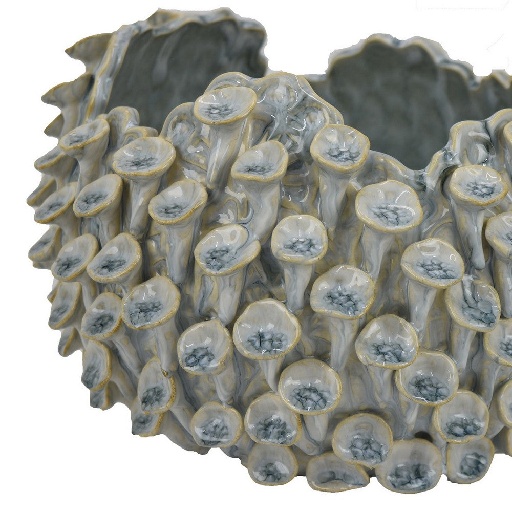 Nina Decorative Bowl, Light Blue, Textured Coral Gray Ceramic, 11 Inch