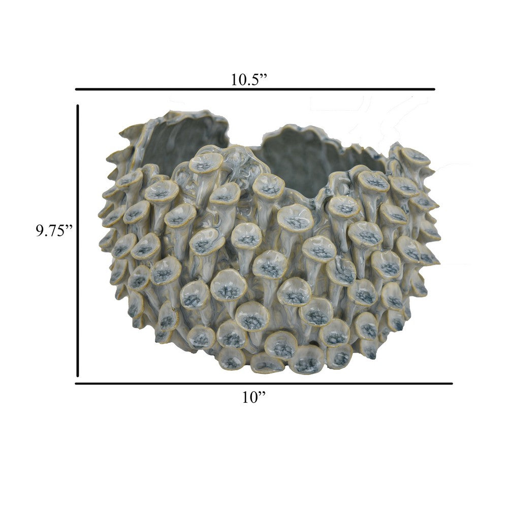 Nina Decorative Bowl, Light Blue, Textured Coral Gray Ceramic, 11 Inch