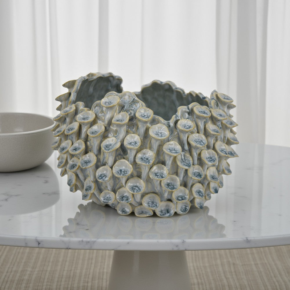 Nina Decorative Bowl, Light Blue, Textured Coral Gray Ceramic, 11 Inch