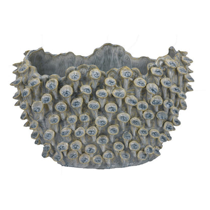 Nina Decorative Bowl, Light Blue, Coral Textured Gray Ceramic, 14 Inch