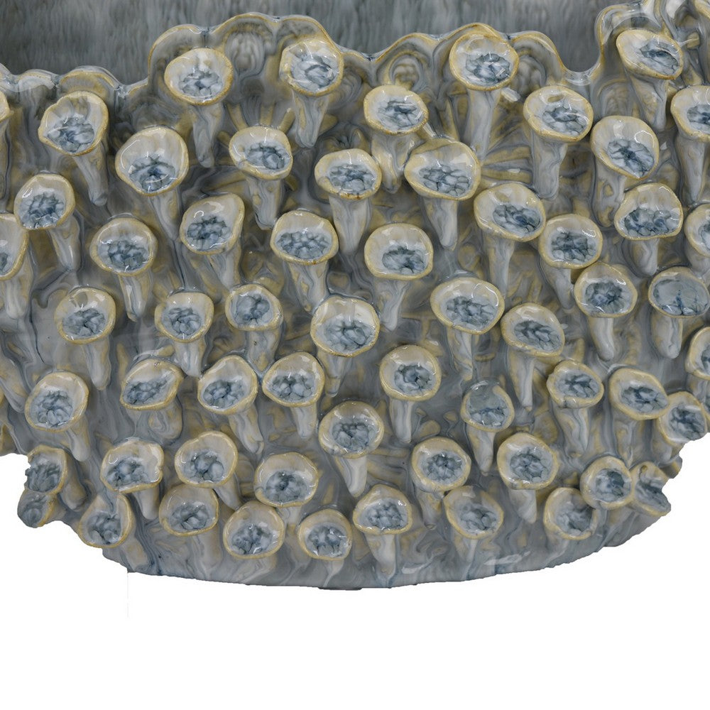 Nina Decorative Bowl, Light Blue, Coral Textured Gray Ceramic, 14 Inch